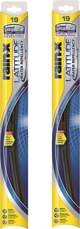 Photo 1 of Rain-X 810169 Latitude 2-In-1 Water Repellent Wiper Blades, 19 Inch Windshield Wipers (Pack Of 2), Automotive Replacement Windshield Wiper Blades With Patented Rain-X Water Repellency Formula
