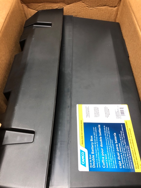 Photo 2 of Camco Heavy Duty Double Battery Box with Straps and Hardware - Group GC2 | Safely Stores RV, Automotive, and Marine Batteries | Measures Inside 21-1/2" x 7-3/8" x 11-3/16" | (55375) Frustration Free Packaging Double Battery Box