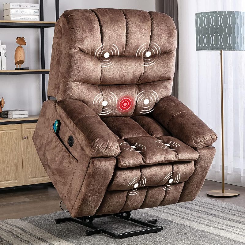 Photo 1 of *INCOMPLETE SET BOX 2 OUT OF 3* CANMOV Large Power Lift Recliner Chairs with Massage and Heat for Elderly, Heavy Duty and Safety Motion Reclining Mechanism Electric Wide Recliners with USB Ports, 2 Concealed Cup Holders, Brown
