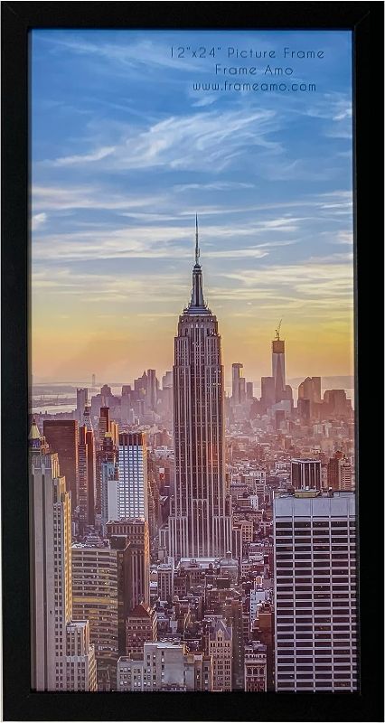 Photo 1 of 
Frame Amo Black 12x24 Picture or Poster Frame, 1 inch Wide Border, Smooth Finish, Acrylic Front
Color:Black
Size:12x24
