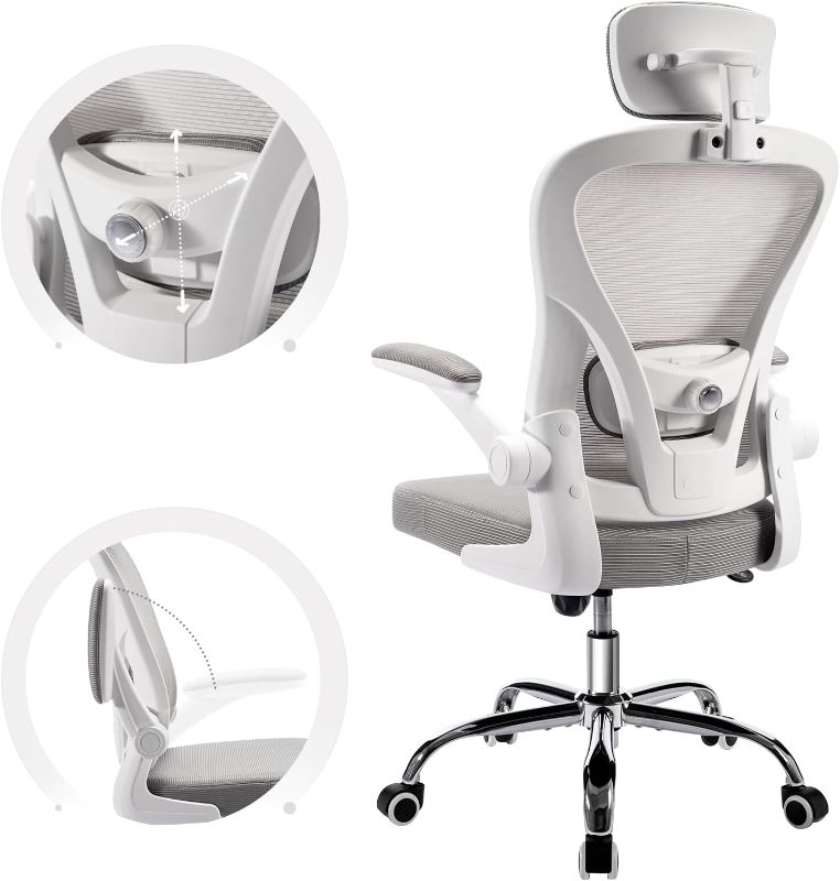 Photo 1 of 
ACCHAR Ergonomic Office Desk Chair, Computer Mesh Home Task Chair, Swivel Rolling Chair with Flip-up Arms, 4-Way Adjustable Lumbar Support and Headrest...
Color:Grey and White