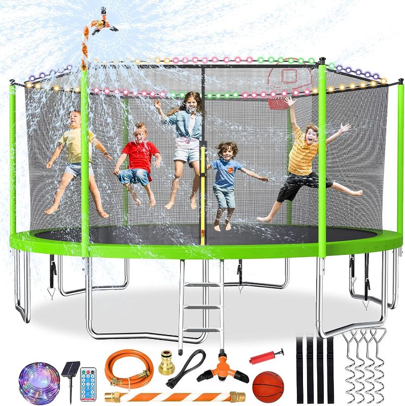 Photo 1 of 
Lyromix 16FT 15FT 14FT Trampoline for Kids and Adults, Large Outdoor Trampoline with Stakes, Light, Sprinkler, Backyard Trampoline with Basketball Hoop and...
Color:Grass Green
Size:16ft