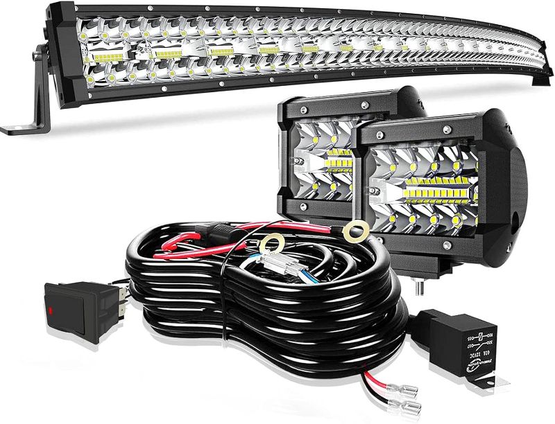 Photo 1 of **SEE NOTES**
LED Light Bar Curved TERRAIN VISION 50 Inch Triple Row 936W Flood Spot Combo Beam Off Road Light 2pc 4 Inch 60W Led Pod Lights Led Fog Lights w/Harness Wiring for Trucks ATV UTV Jeep Boats Pickup
