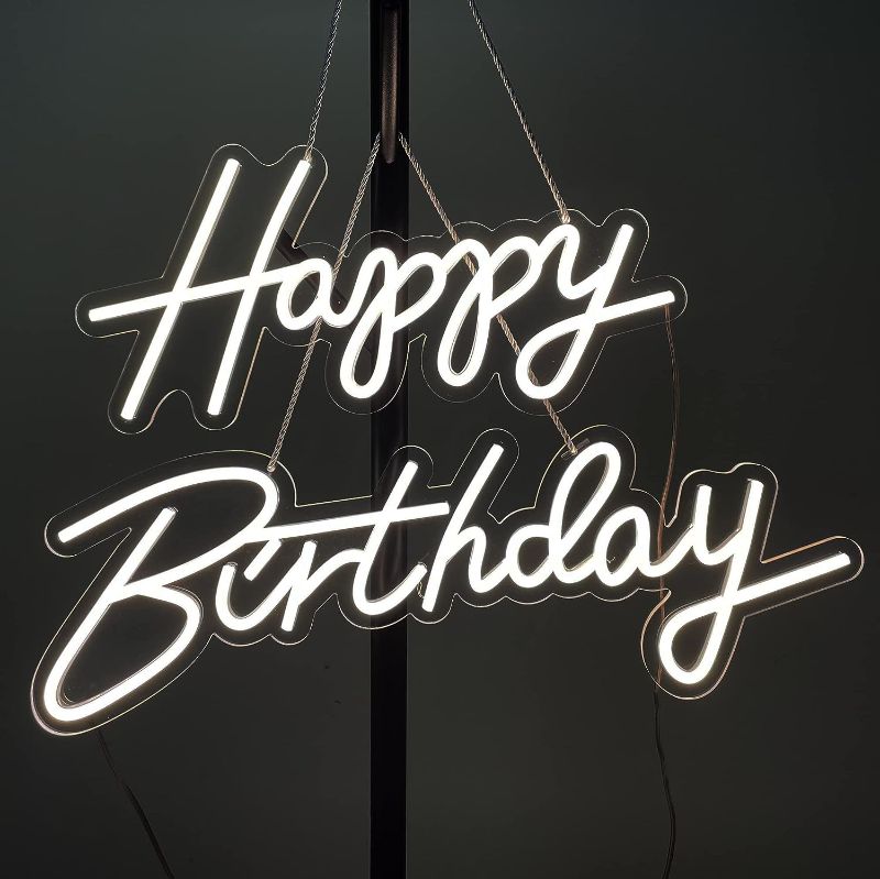 Photo 1 of 15x5 inch Happy Birthday Neon Sign Art Wall Lights for Beer Bar Club Bedroom Hotel Pub Cafe Wedding Birthday Party Gifts_White
