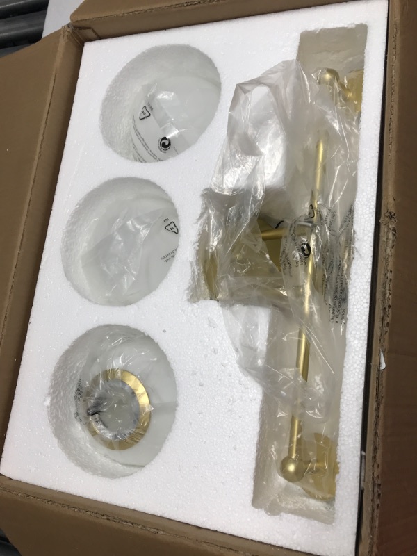 Photo 2 of AKEZON Gold Vanity Light for Bathroom, Modern Bathroom Light Fixtures Over Mirror 3-Light with Milky Glass Globe Shade, KW-7308-3 Gold 3-Light