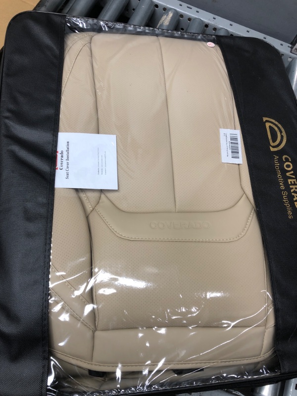 Photo 2 of Coverado Front Seat Covers 2 Pieces, Waterproof Nappa Leather Auto Seat Protectors, Universal Fit for Most Sedans SUV Pick-up Truck, Beige Beige FrontPair