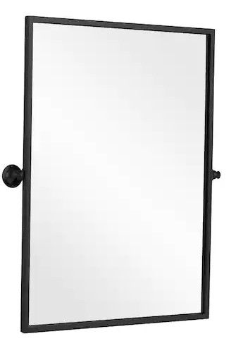 Photo 1 of 24 in. W x 36 in. H Modern Rectangle Metal Framed Black Pivoted Wall Vanity Mirror