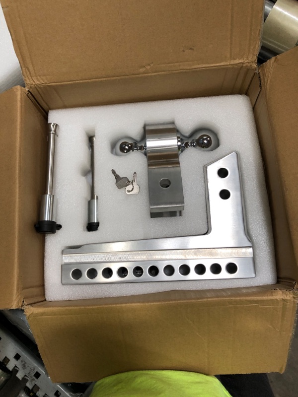 Photo 2 of Adjustable Trailer Hitch, Fits 2.5 Inch Receiver, 10 Inch Drop Hitch, 18,500 LBS GTW, Aluminum Forged Shank, 2 Inch & 2-5/16 Inch Balls, Towing Hitch for Heavy Duty Truck with Double Lock Pins