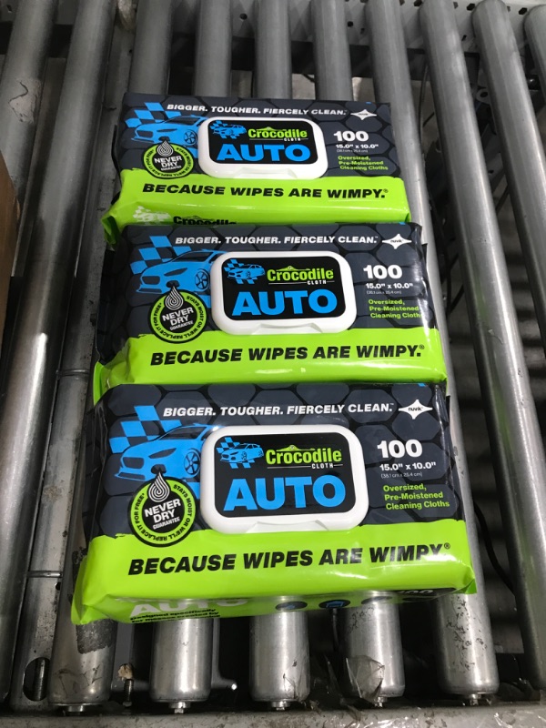 Photo 2 of *Six Pack* Crocodile Cloth Auto Cleaning Wipes - Clean Up Grease, Oil, and Adhesives on Hands, Tools, Parts, and More - 100 Large Disposable Wet Wipes for your Car. Safe on Face, Hands & Skin. Auto 100 Count