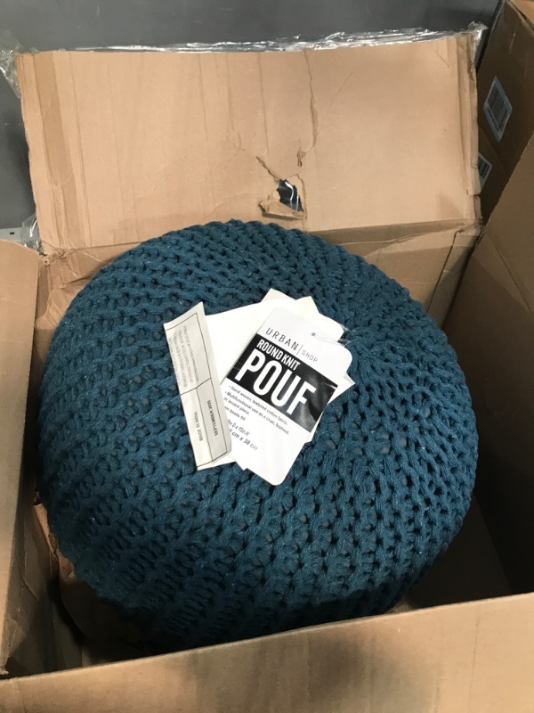 Photo 2 of · REDEARTH · Round Pouf Bean Bag Ottoman - Foot Stool Hand Knitted - Home Decor Pouffe Stuffed - Cable Boho Poof Beanbag Footrest for Living Room - Nursery - Bedroom - Patio (19" x 19" x 14") - Teal 19”x19”x14” Circular Teal