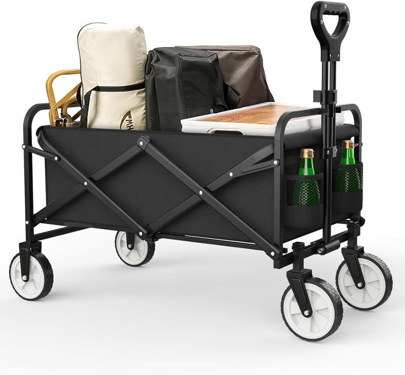 Photo 1 of *STOCK PHOTO JUST FOR REFERENCE**Collapsible Folding Wagon, Outdoor Utility Wagon Cart Heavy Duty Foldable with Universal Wheels & Adjustable Handle, Foldable Grocery Wagon for Garden Camping Shopping Sports

