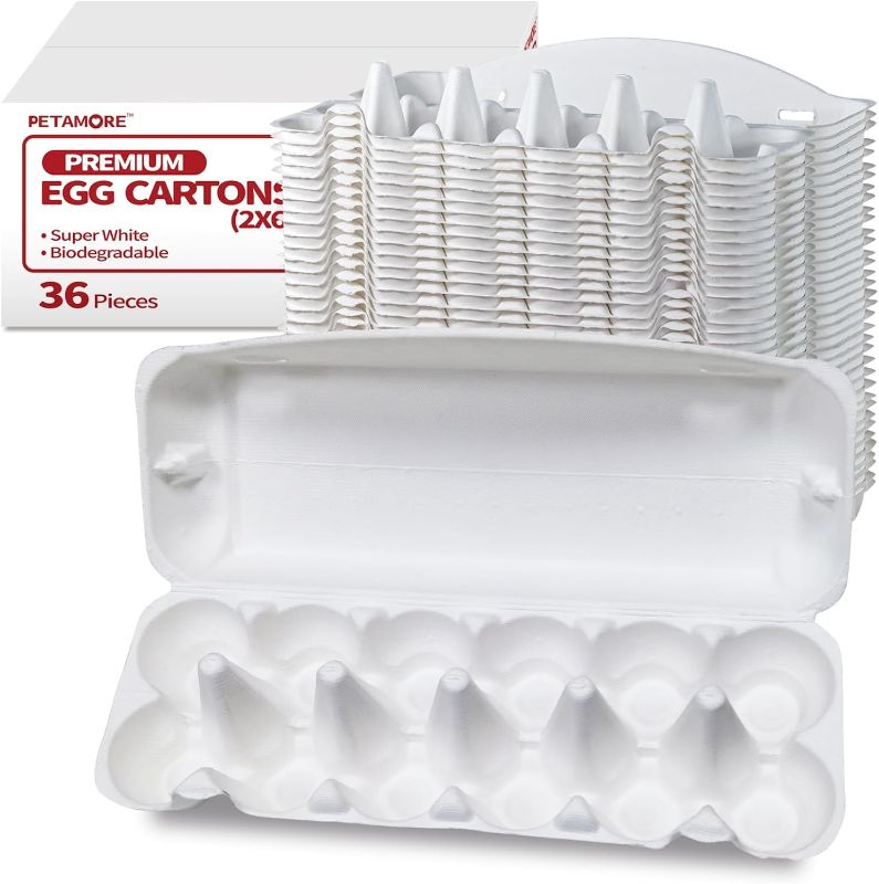 Photo 2 of 166 cartons White Pulp Egg Cartons Holds 12 Small to Jumbo size Eggs - Strong Sturdy Reusable egg cartons bulk with flat top for personalized egg cartons-Cute egg crates for chicken quail duck goose eggs
