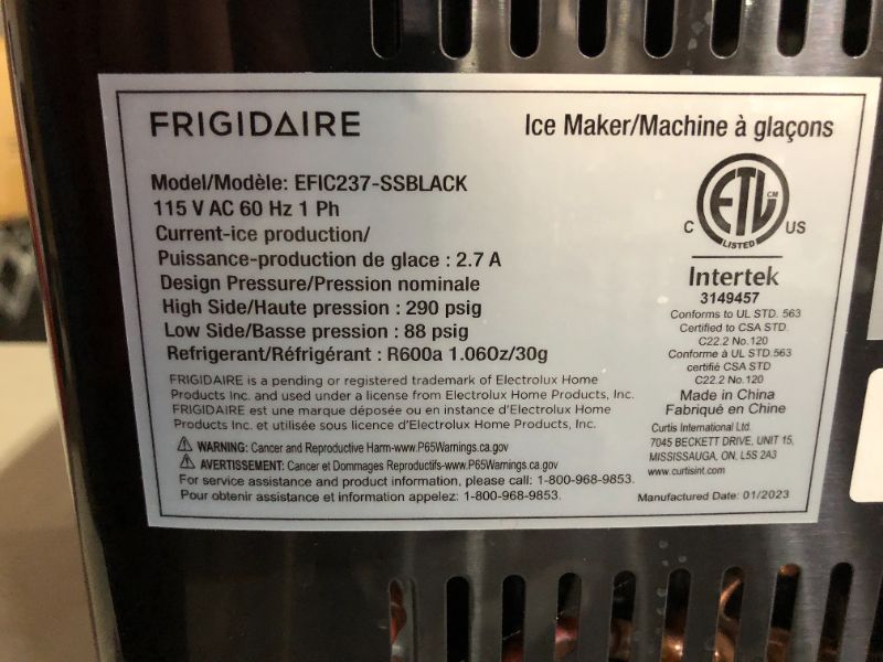 Photo 6 of ***POWERS ON - UNABLE TO TEST FURTHER***
Frigidaire EFIC237 Countertop Crunchy Chewable Nugget Ice Maker, 44lbs per day