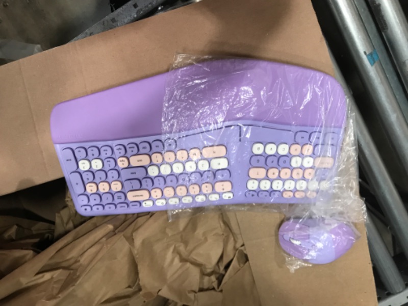 Photo 2 of Ergonomic 2.4G USB Wireless Keyboard and Mouse Combo with PU Wrist Pad, Quiet Key, Cute Candy Colors, Compatible with Notebook, PC (Purple)