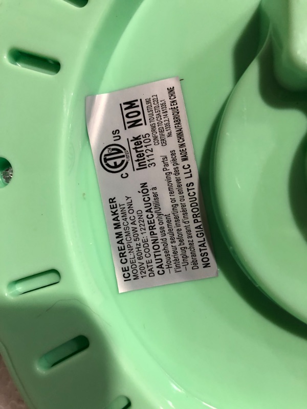 Photo 1 of Nostalgia Electric Ice Cream Maker - Old Fashioned Soft Serve Ice Cream Machine Makes Frozen Yogurt or Gelato in Minutes - Fun Kitchen Appliance - Mint Green- 4 Quart Swirl Mint