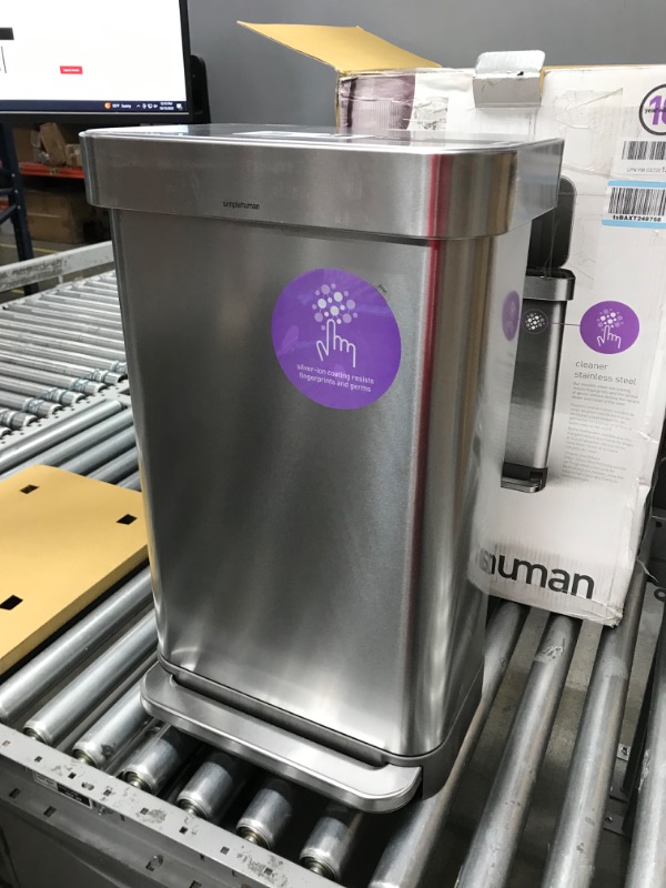 Photo 2 of **MINOR DAMAGE**simplehuman 45 Liter / 12 Gallon Rectangular Hands-Free Kitchen Step Trash Can with Soft-Close Lid, Brushed Stainless Steel Brushed Stainless Steel 45 Liter Trash Can