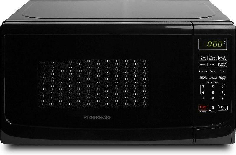 Photo 1 of **MINOR WEAR & TEAR**Farberware Countertop Microwave 700 Watts, 0.7 cu ft - Microwave Oven With LED Lighting and Child Lock - Perfect for Apartments and Dorms - Easy Clean Grey Interior, Retro Black
