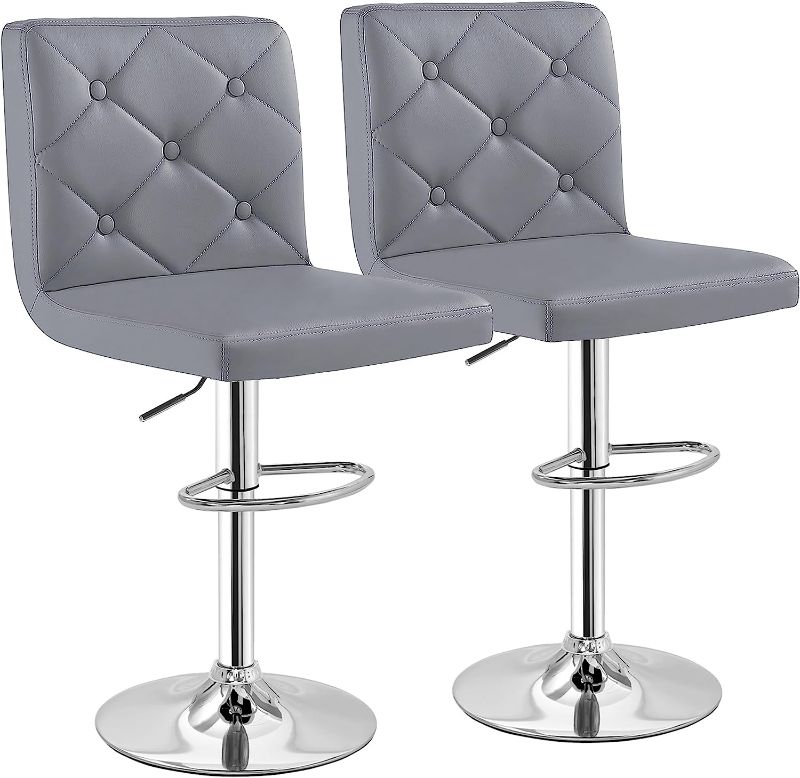 Photo 1 of **LOOSE PIECES**VECELO Adjustable Bar Stools with Back, Bar Height Stools for Kitchen Counter, Bar Stools Set of 2, Gray
