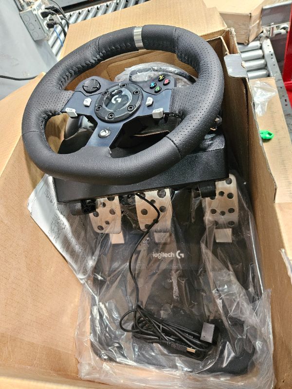 Photo 2 of Logitech G920 Driving Force Racing Wheel and Floor Pedals, Real Force Feedback, Stainless Steel Paddle Shifters, Leather Steering Wheel Cover for Xbox Series X|S, Xbox One, PC, Mac - Black Wheel Only