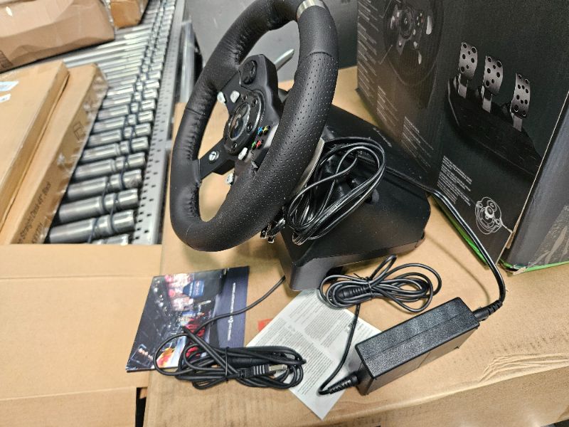 Photo 4 of Logitech G920 Driving Force Racing Wheel and Floor Pedals, Real Force Feedback, Stainless Steel Paddle Shifters, Leather Steering Wheel Cover for Xbox Series X|S, Xbox One, PC, Mac - Black Wheel Only