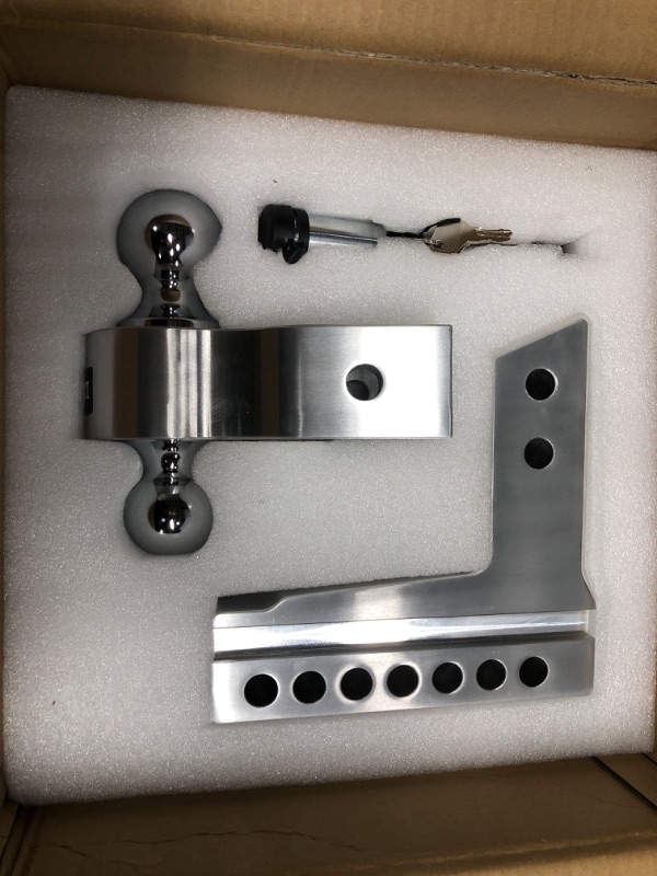Photo 1 of LOCAME Adjustable Trailer Hitch, Fits 2.5-Inch Receiver Only, 8-Inch Drop/Rise Aluminum Drop Hitch, 18,500 LBS GTW-Tow Hitch for Heavy Duty Truck with Double Stainless Steel Locks, Silver, LC0008 8 Inch Drop Hitch