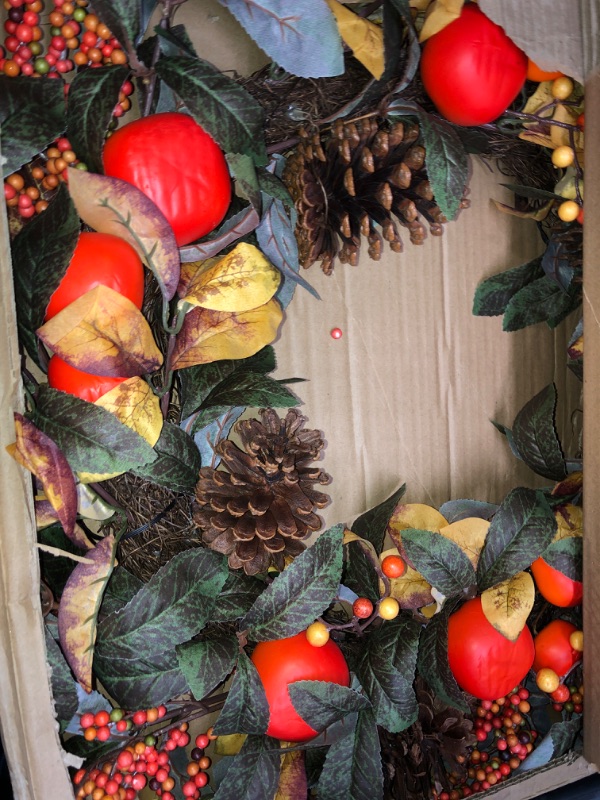 Photo 2 of 26in. Fall Harvest Artificial Autumn Wreath with Twig Base and Bunny