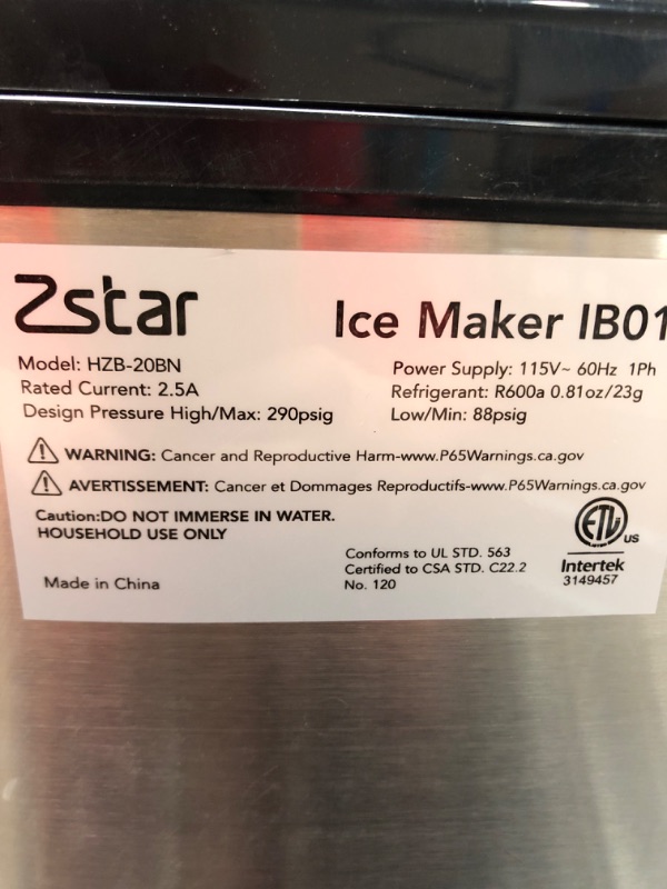 Photo 4 of (PARTS ONLY)Nugget Ice Maker, Zstar Countertop Ice Maker, Stainless Steel Pebble Ice Maker, 44LBs/24H, Self-Cleaning and Timer Function, Small Portable Sonic Ice Maker with Ice Basket and Ice Scoop for Home, RV