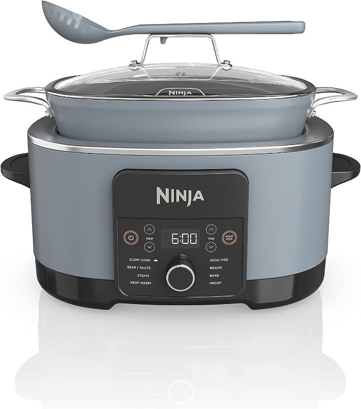 Photo 1 of Ninja MC1001 Foodi PossibleCooker PRO 8.5 Quart Multi-Cooker, with 8-in-1 Slow Cooker, Dutch Oven, Steamer & More, Glass Lid Integrated Spoon, Nonstick, Oven Safe Pot to 500°F, Sea Salt Gray
