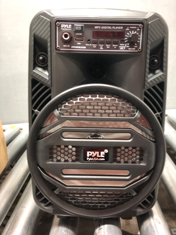 Photo 5 of Portable Bluetooth PA Speaker System - 300W Rechargeable Outdoor Bluetooth Speaker Portable PA System w/ 8” Subwoofer 1” Tweeter, Microphone In, Party Lights, MP3/USB, Radio, Remote - Pyle PPHP835B