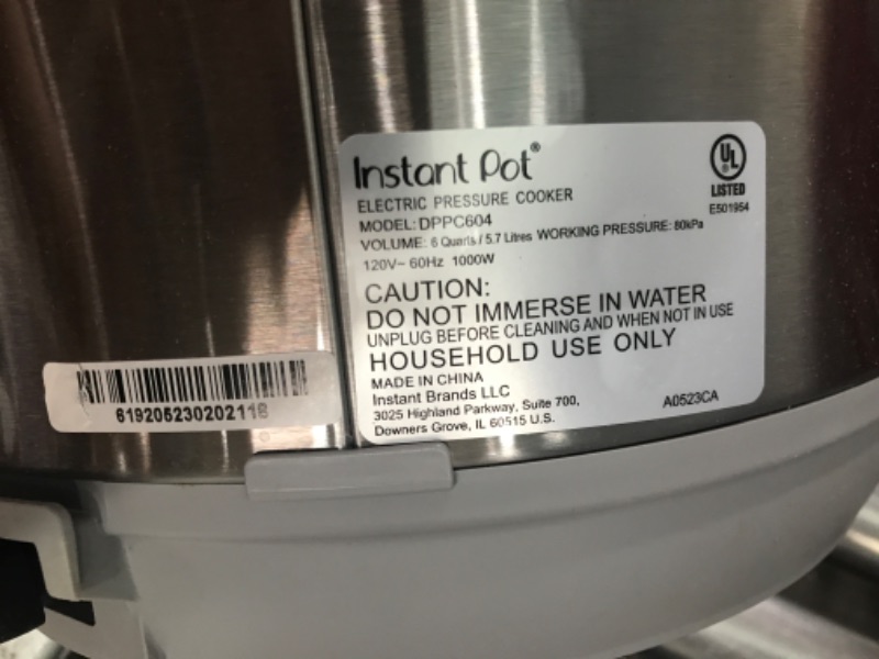 Photo 3 of *TESTED NO POWER ON//NONFUNCTIONAL**Instant Pot Duo Plus, 6-Quart Whisper Quiet 9-in-1 Electric Pressure Cooker, Slow Cooker, Rice Cooker, Steamer, Sauté, Yogurt Maker, Warmer & Sterilizer, Free App with 1900+ Recipes, Stainless Steel 6QT Duo Plus