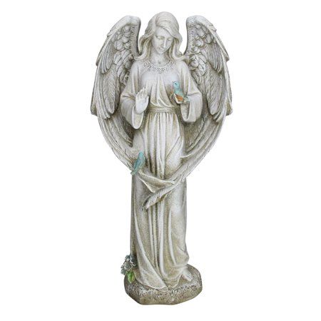 Photo 1 of 20" Angel with Two Birds Outdoor Garden Statue
