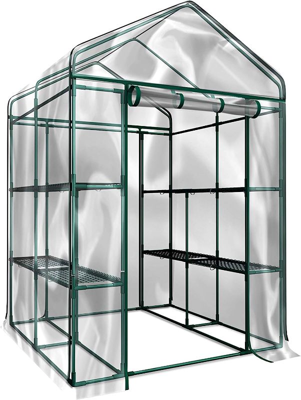 Photo 1 of ABCCANOPY Lean-to Walk-in Greenhouse, Portable Gardening Greenhouse for Indoor Outdoor with 2 Tier 4 Shelves (Transparent PVC Cover) Polyvinyl Chloride transparency