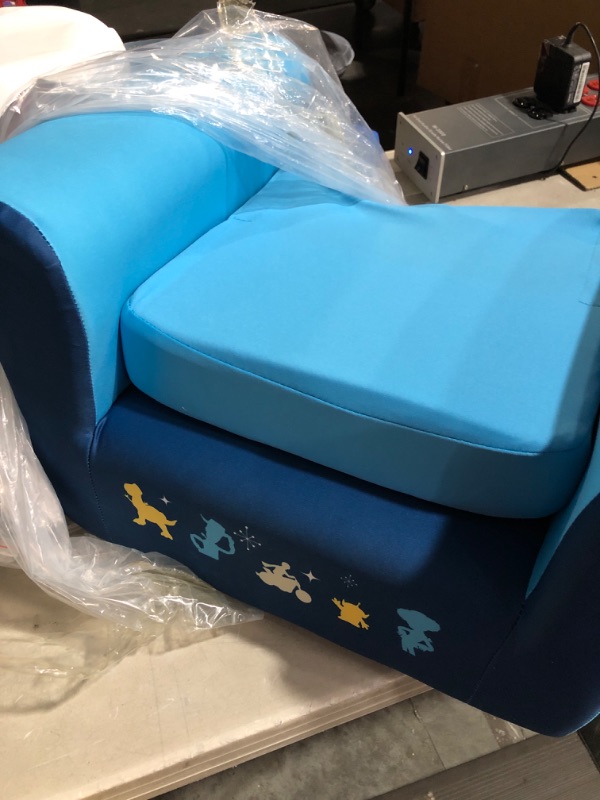 Photo 2 of * used * damaged * missing backrest * 
Delta Children Upholstered Chair, Disney/Pixar Toy Story 4