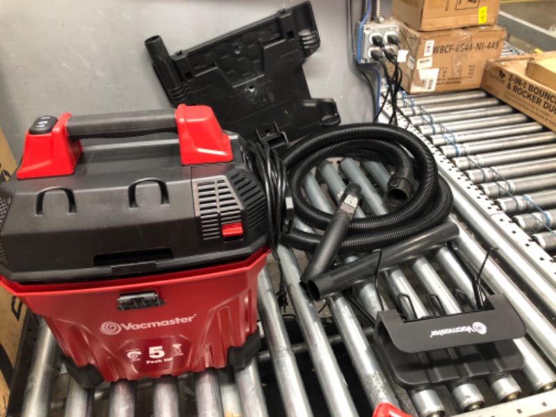 Photo 2 of *****handle on front is broken Vacmaster VWMB508 1101 5 Gallon Wall-Mount Wet/Dry Vacuum with Remote Control Operation Red12`