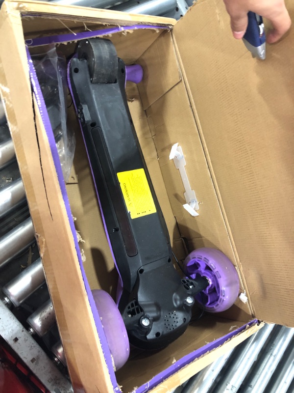 Photo 2 of Elecorange Kid Electric Scooter, Safe Wide Light Up Deck & Wide Wheels, Reliable Thumb Throttle, 3 Adjustable Height, 5Mph Safe Speed, 60min Ride Time, Lightweight, Foldable, Scooter for Kids Ages 3-9 Purple