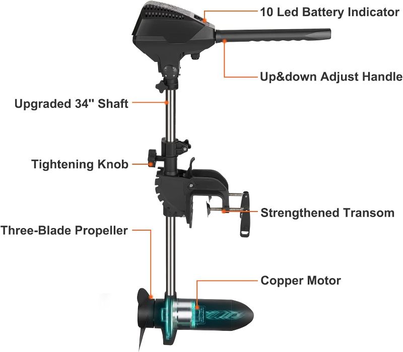 Photo 1 of *****UN ABLE TO TEST****VEVOR Electric Trolling Motor 86lb Thrust Transom Mounted 24-Volt Boat Motor Variable Speed 10 LED Indicator for Kayak, Small Fishing Boats (34" Shaft)
