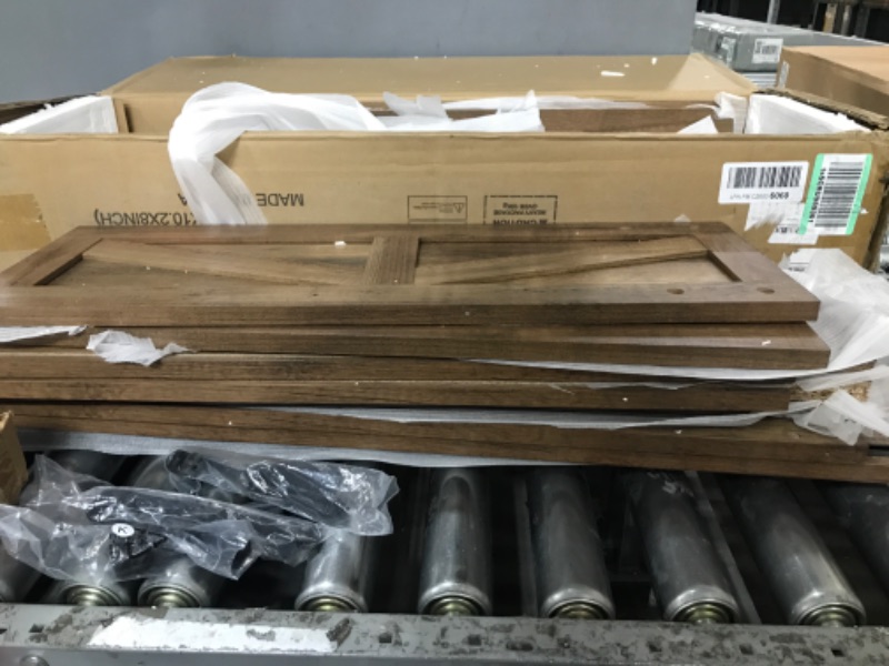 Photo 1 of RUSTOWN Rustic Wood Wall Storage Cabinet with Two Sliding Barn Door, 3-Tier Decorative Farmhouse Vintage Cabinet for Kitchen Dining, Bathroom, Living Room, Dark Walnut Dark Walnut Barn Door