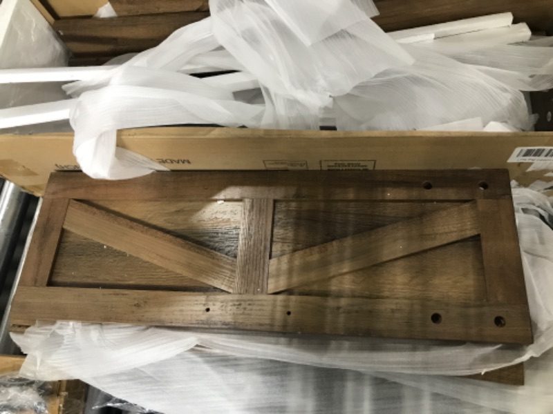 Photo 1 of RUSTOWN Rustic Wood Wall Storage Cabinet with Two Sliding Barn Door, 3-Tier Decorative Farmhouse Vintage Cabinet for Kitchen Dining, Bathroom, Living Room, Dark Walnut Dark Walnut Barn Door