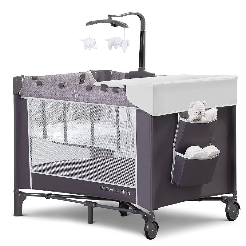 Photo 1 of Delta Children LX Deluxe Portable Baby Play Yard With Removable Bassinet and Changing Table, Eclipse
