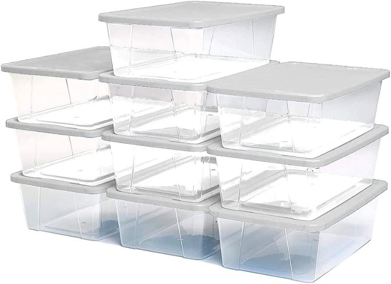 Photo 1 of Homz 6 Quart Plastic Multipurpose Stackable Storage Container Bins with Secure Latching Lid for Home and Office Organization, Clear (10 Pack)
