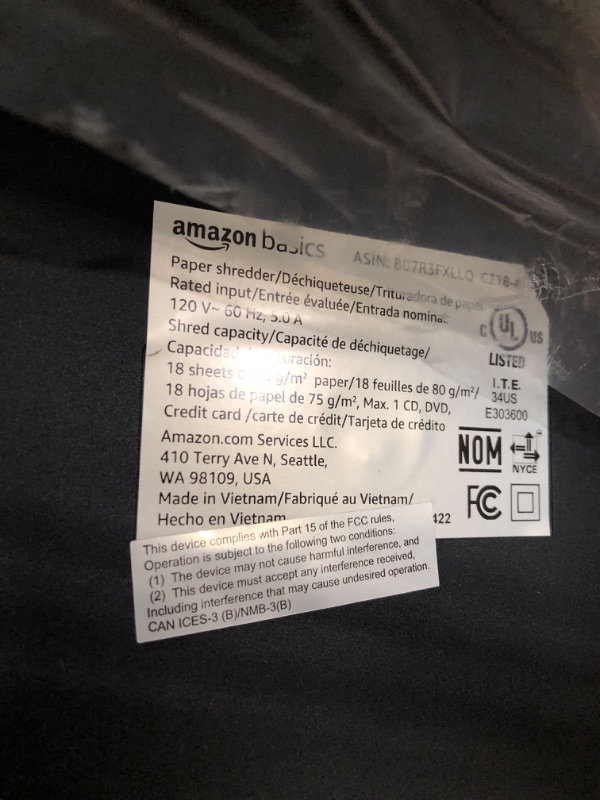 Photo 3 of Amazon Basics 18-Sheet Cross-Cut Paper, CD, and Credit Card Shredder, Black 18 Sheet Shredder