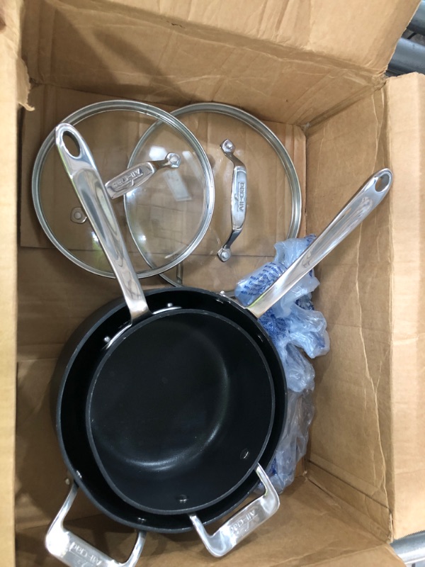 Photo 2 of All-Clad Essentials Hard Anodized Nonstick 4 Piece Sauce Pan Set 2.5, 4 Quart Pots and Pans, Cookware Black 4-Piece Set