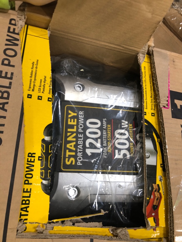 Photo 2 of STANLEY J5C09D Digital Portable Power Station Jump Starter: 1200 Peak/600 Instant Amps, 120 PSI Air Compressor, 3.1A USB Ports, Battery Clamps 1,200 Peak Amps---PARTS ONLY 