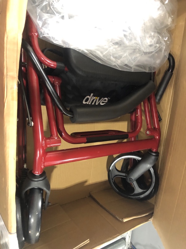 Photo 2 of Drive Medical 795BU Duet Folding Transport Wheelchair and Rollator Walker, Burgundy