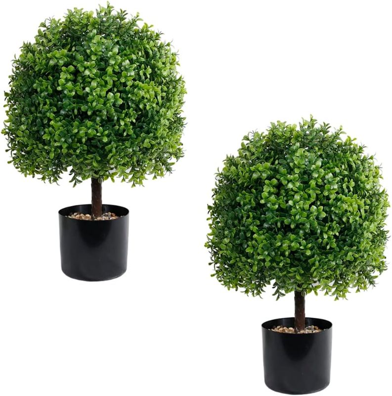 Photo 1 of *Not exact** Artificial Boxwood Topiary Ball Tree Outdoor 22”T 13”D Set Of 2, Tall Faux Plants with Pot Fall Halloween Christmas Decorations for Home Porch?Fake Shrubs Farmhouse Garden Patio Decor (Light Green)
