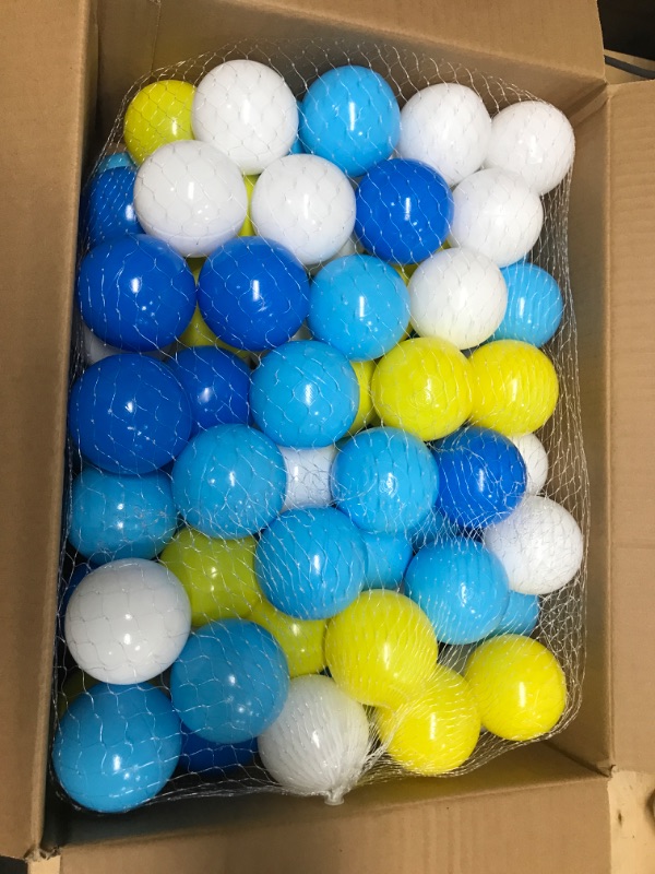 Photo 2 of Blue Ball Pit Balls 100 Count Plastic Play Balls for Ball Pit & Playpen,Non-Toxic BPA Free Pool Pit Balls for Toddlers Kids Birthday Party Decoration Tent Tunnels Pit Balls (2.2") 100 PACK Blue&yellow