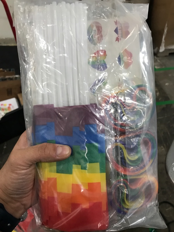 Photo 2 of ADXCO 144 Pieces Gay Pride Accessories Set Include 36 Mini Pride Flags 36 Wristbands, 72 Pieces Pride Temporary Tattoos Rainbow LGBTQ Flag Bracelets Stickers for Gay Pride Month Parade Themed Party