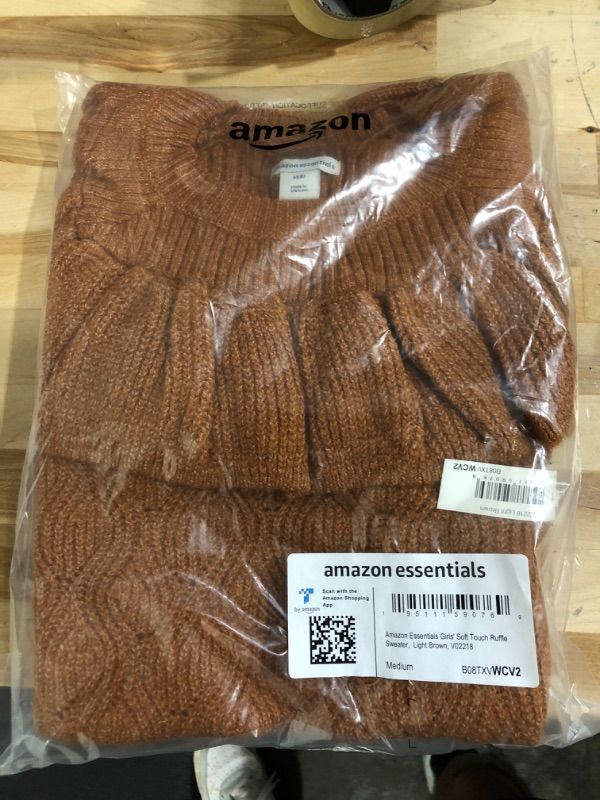 Photo 2 of Amazon Essentials Girls and Toddlers' Soft Touch Ruffle Sweater Medium Light Brown