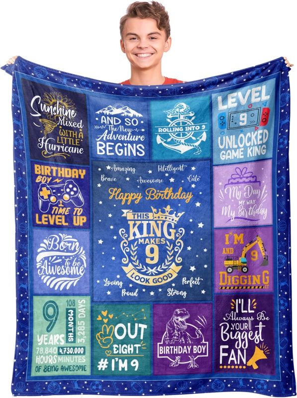 Photo 1 of 9 Year Old Boy Gifts, Gifts for 9 Year Old Boy Game Theme Blanket 60"X 50", 9th Birthday Decorations for Boys, Game Lover Gifts, 9 Year Old Boy Gaming Blanket Gift Ideas for Grandson Brother Nephew
