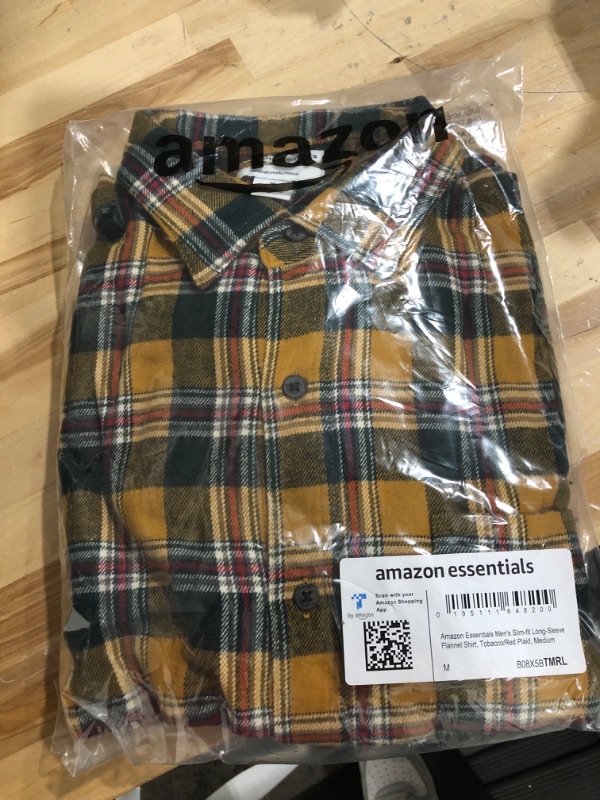 Photo 2 of Amazon Essentials Men's Slim-Fit Long-Sleeve Flannel Shirt Medium Dark Green Yellow Plaid